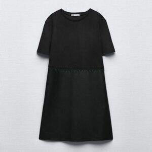ZARA DRESS WITH CONTRAST FAUX LEATHER BLACK SIZE XS 5070/157